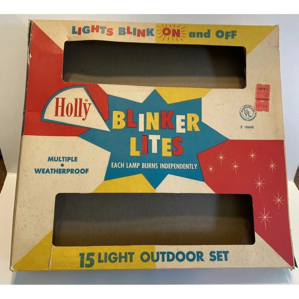Vintage Holly Blinker Lites EMPTY BOX ONLY Colorful Large Letterpress USA